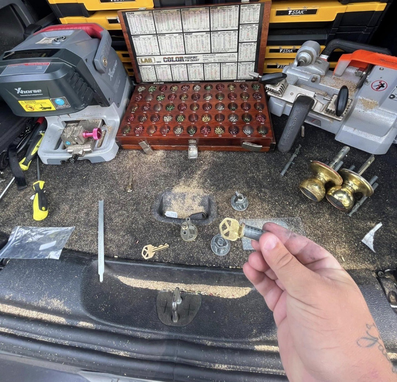 Rekey pin kit, key machines, and residential lock work in the City Locksmith Taylor service vehicle