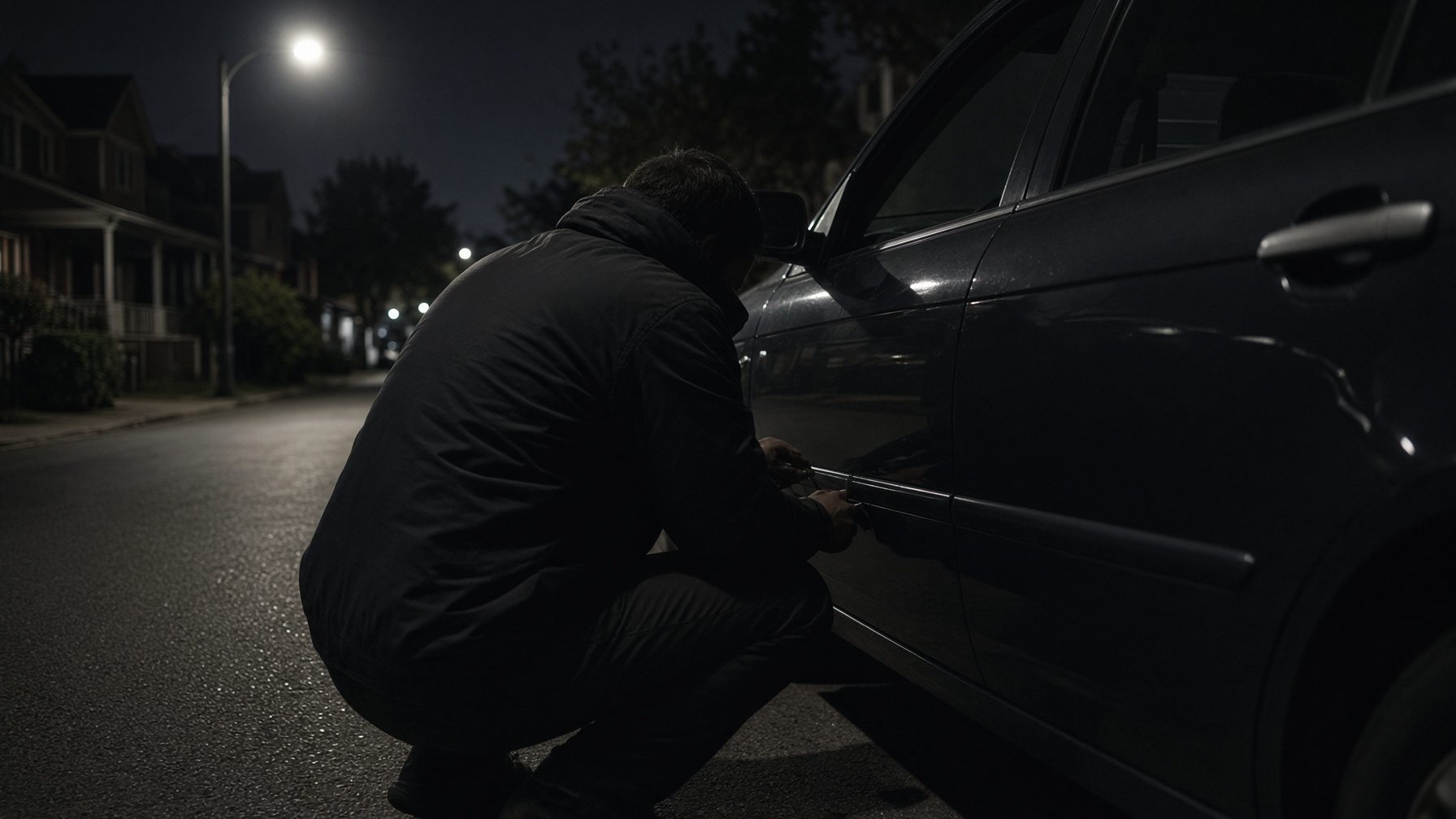 Locksmith at a vehicle door during a lockout